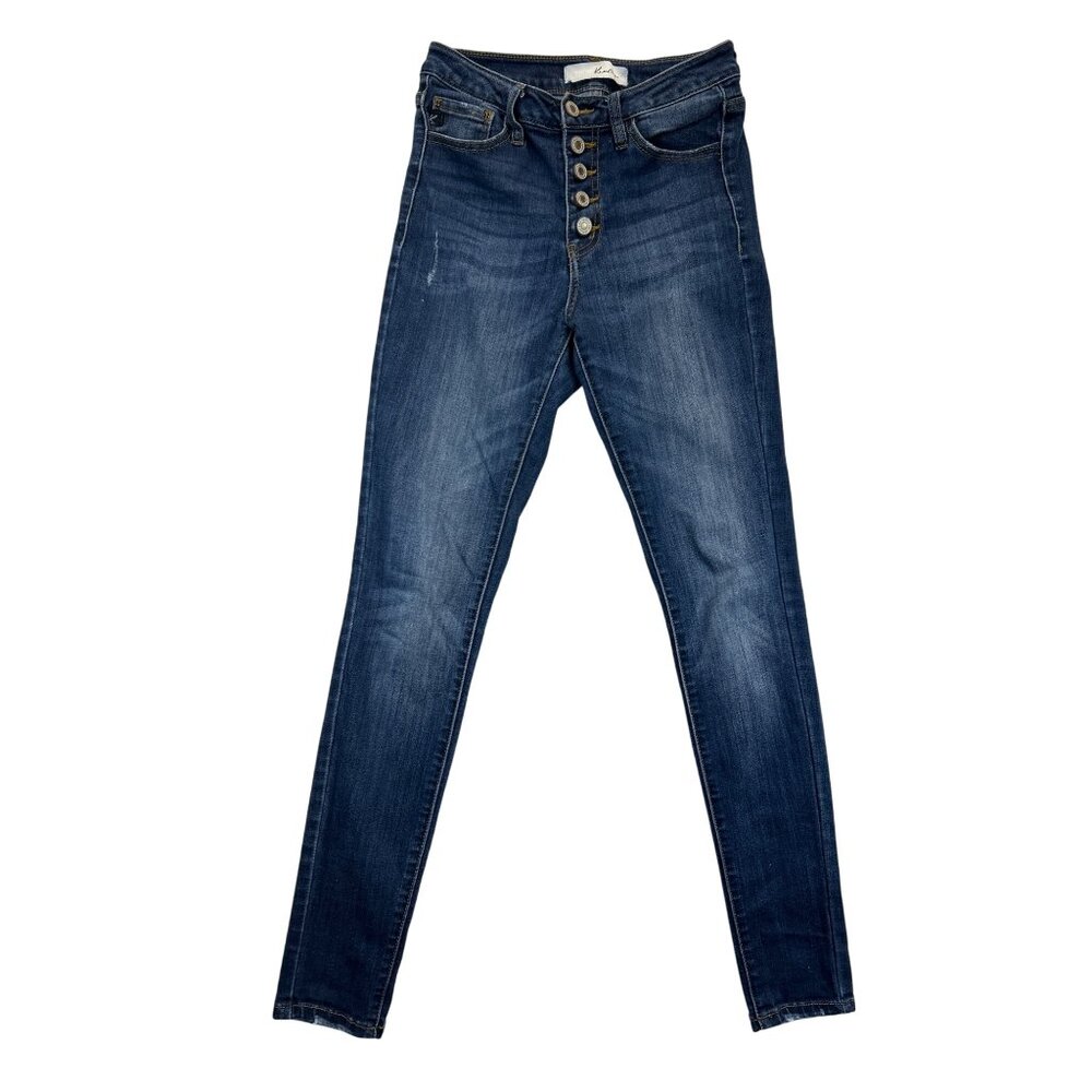 KanCan Jeans Womens 1/24 Blue Denim Skinny Jeans Button Fly‎ Medium Wash
